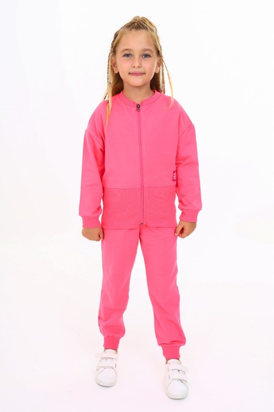 Toontoy Girl's 2-Piece Set Printed Crew Neck Zippered Ribbed Sweatshirt & Rib...