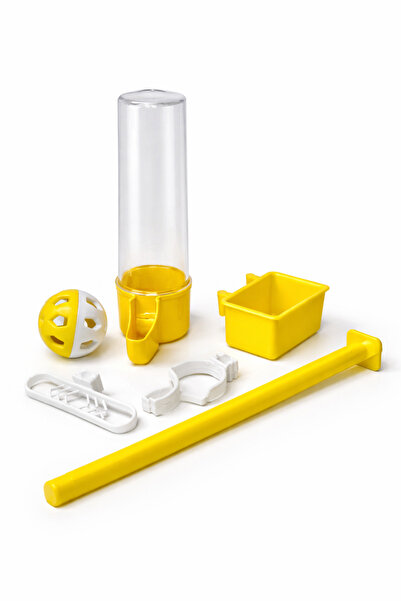 Papağanhane طقم ملحقات قفص الطيور 6 قطع باللون الأصفر |   وعاء طعام بسعة 100 ...