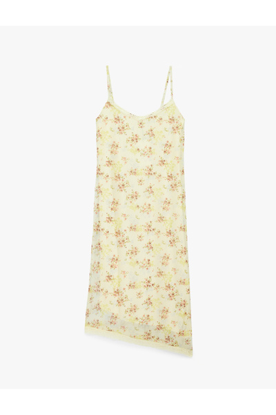 Koton Lace Detailed Midi Length Thin Strap Floral Dress