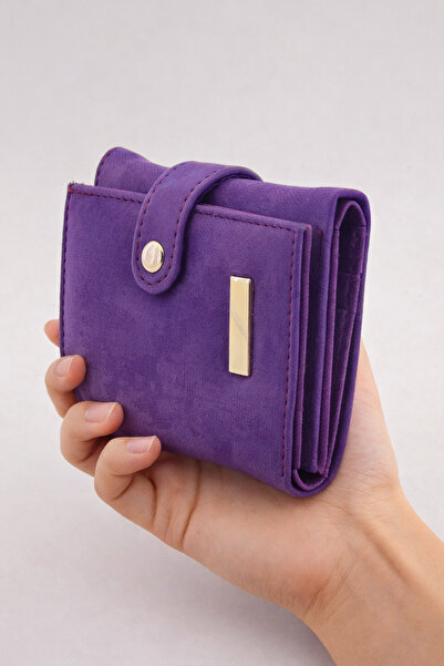 MODEL CÜZDAN Kadın Cüzdan Çıtçıtlı Çok Bölmeli Kartlık Günlük Kullanım Mor