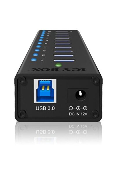 RaidSonic Hub IcyBox cu 10 porturi USB 3.0 și port de încărcare USB, negru