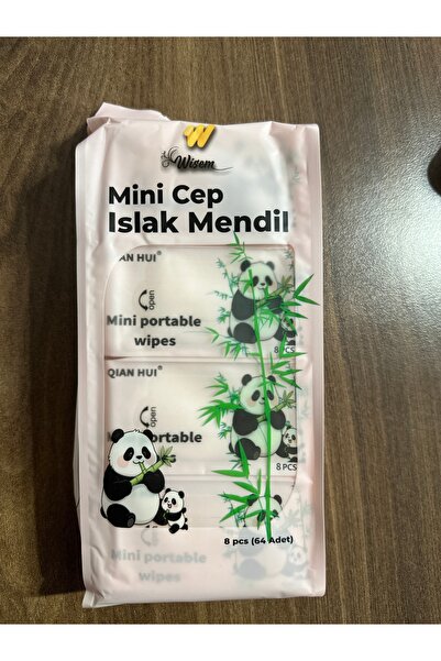 aysequlce Pink Panda Patterned Mini Pocket Wet Wipes - Set of 8 (64 Sheets) –...