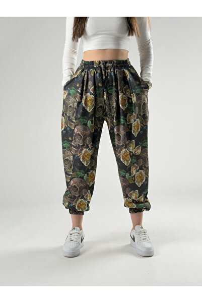 COCOPELLI Skull Patterned Women's Pleated Jogger Pants Coc2834