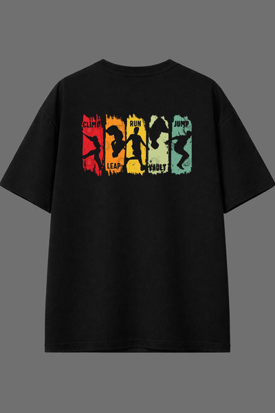 VSRN Tricou oversize negru cu imprimeu pe spate, design Climb Run