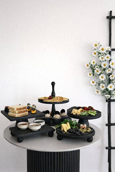 justwood Black5Li 2-Tier Cake Stand, 25 cm Cake Stand, 25 cm Risus, 17X25 Ris...