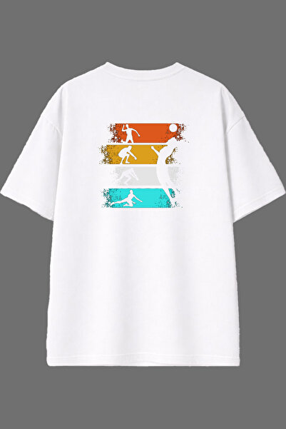 VSRN Tricou supradimensionat alb cu imprimeu pe spate cu design Volleyball Moves