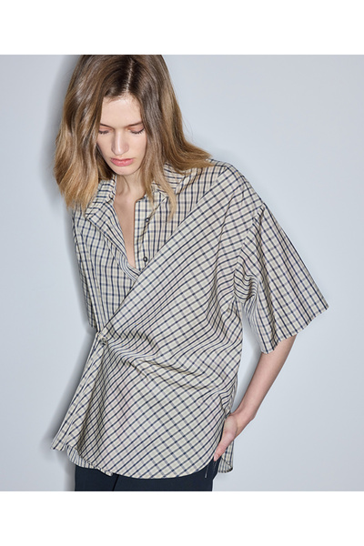 İpekyol Ekose desen asimetrik gömlek