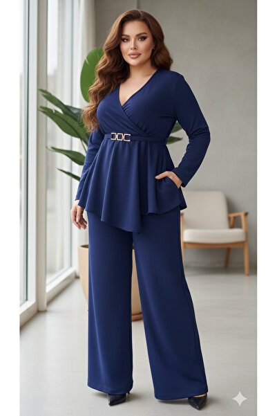 Butik Nilyam Costum de seară elastic pentru femei, mărime mare, cu guler dubl...