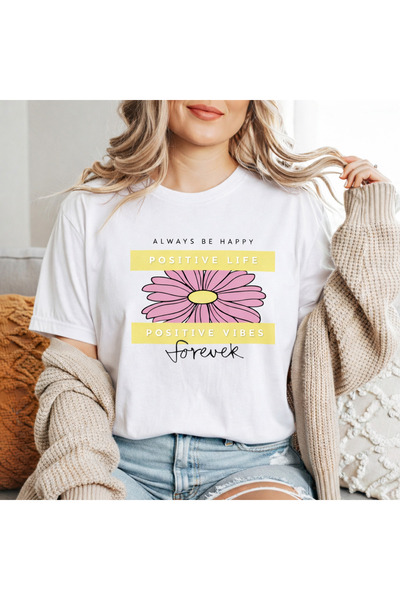 herkesemoda تي شيرت أساسي مزين بطباعة Always Be Happy