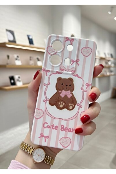 OVADA Redmi 15C Uyumlu Ayıcık Fiyonk Baskılı Silikon Kılıf