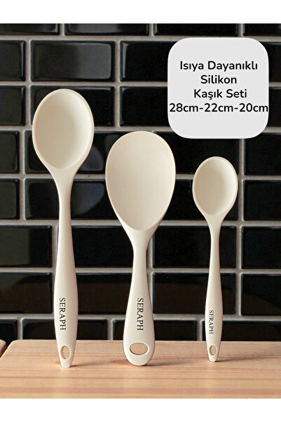 Seraph Isıya Dayanıklı Yanmaz Yapışmaz Silikon Uzun Kısa Derin Kaşık 28 Cm-20...