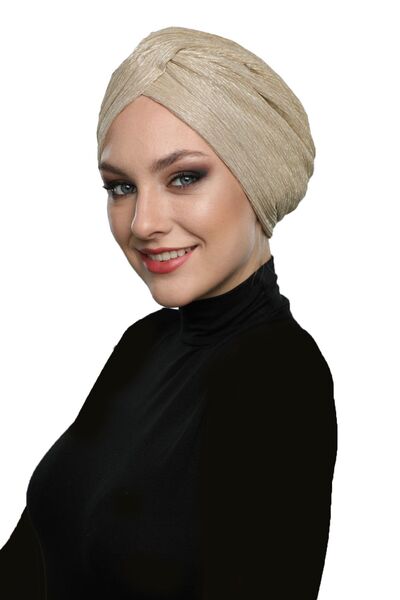 elysianfidan غطاء رأس جاهز من قماش التوربان بلون البيج مع بطانة متقاطعة لامعة...