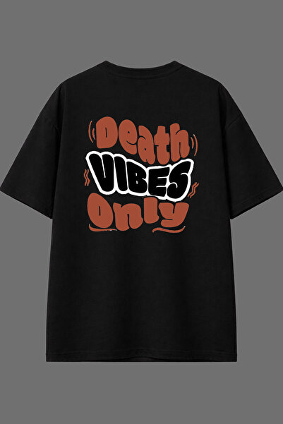VSRN Tricou negru oversize cu imprimeu pe spate Death Tasarım