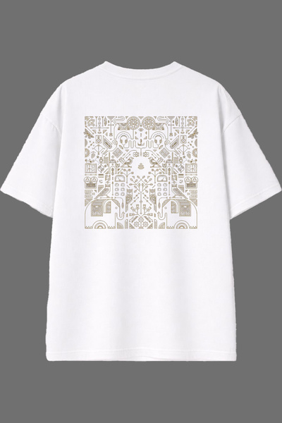 VSRN Tricou oversize alb cu imprimeu pe spate cu design cu ilustrații antice