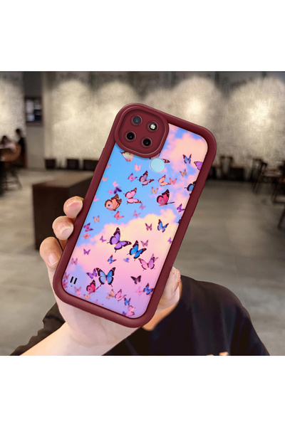 Hontinga حافظة هاتف من مادة السيليكون بنمط الفراشة متوافقة مع هاتف Realme C21...