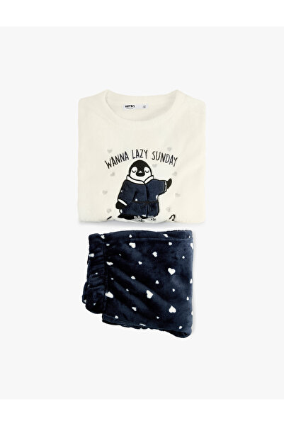 Koton Printed Long Sleeve Crew Neck Relaxed Fit Pajama Set