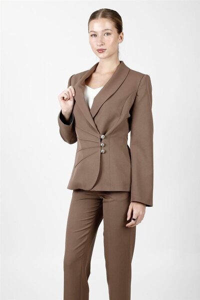 ÖNDER ÖZSOY Shawl Collar Double-Breasted Model Jacket - Brown - 1182100