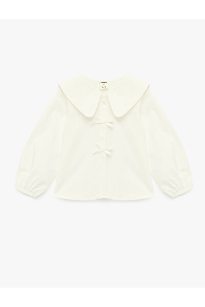 Koton Bow Detailed Cotton Long Sleeve Oversize Baby Collar Shirt