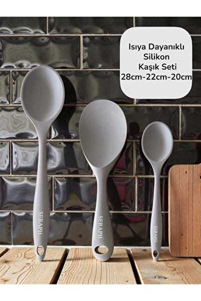 Seraph Isıya Dayanıklı Yanmaz Yapışmaz Silikon Uzun Kısa Derin Kaşık 28 Cm-20...