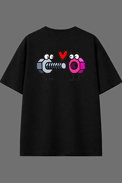 VSRN تي شيرت أسود كبير الحجم بتصميم سيفيلا باتش ديزاين مطبوع من الخلف