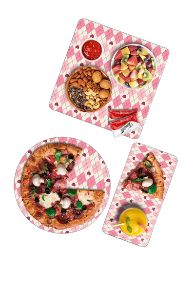 Decovetro Glass Presentation Serving Plate 3-Piece Mixed Set Pink Diamond Pat...