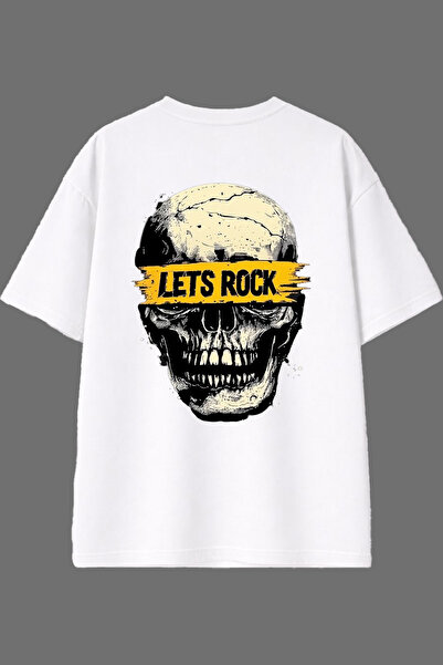 VSRN Μπλουζάκι Lets Rock με σχέδιο, λευκό, με στάμπα στην πλάτη, σε oversize ...