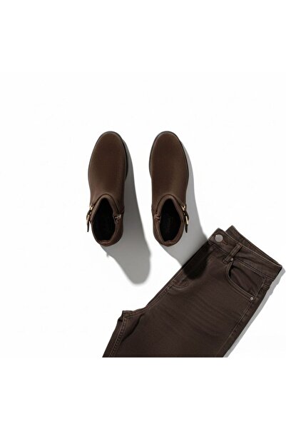 NE&VE SHOES Brown Velvet Women's Boots with Internal Zipper and Antique Buckl...