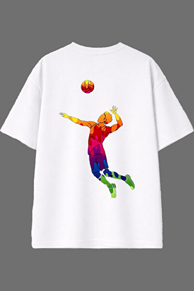 VSRN Tricou supradimensionat alb cu imprimeu pe spate Voleyballer 3 Design