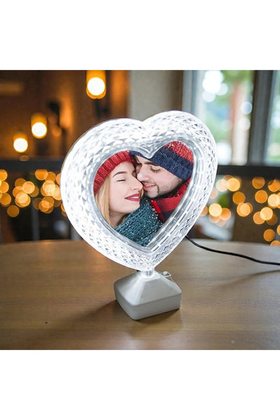 NATUREL Kalpli Kristal Sihirli Ayna Sevgiliye Hediye Led Işıklı Kişiye Özel F...