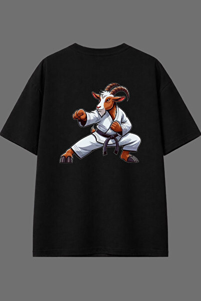 VSRN Μπλουζάκι Kungfu Keçi Design με στάμπα στην πλάτη, μαύρο, oversized