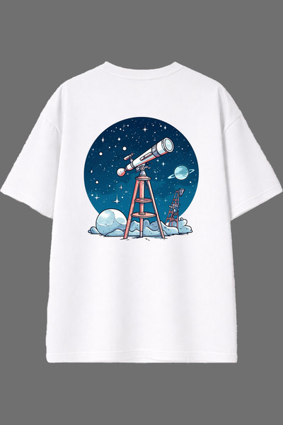 VSRN تي شيرت أبيض كبير الحجم بتصميم ستيتيسكوب مطبوع من الخلف