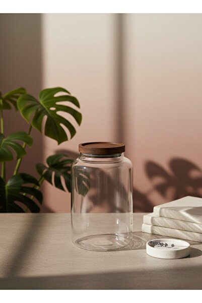 FARALYAHOME Acacia Lid Glass Storage Jar 15X25 cm Organizer Storage Container...