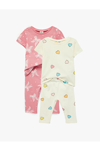 Koton Short Sleeve Crew Neck Cotton Printed T-Shirt and Leggings Set _ 2-Piec...