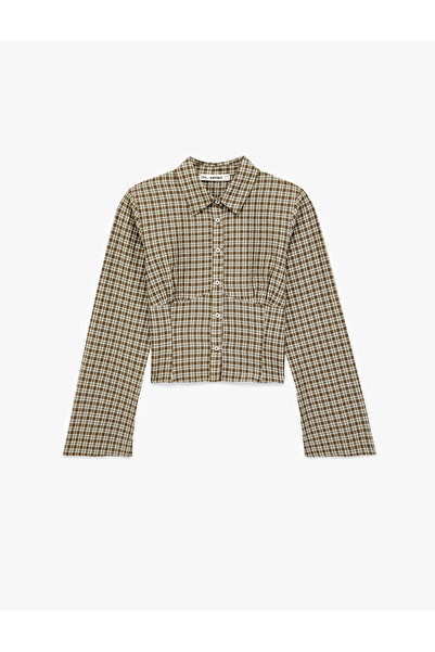 Koton Slim Fit Long Sleeve Classic Collar Plaid Crop Shirt