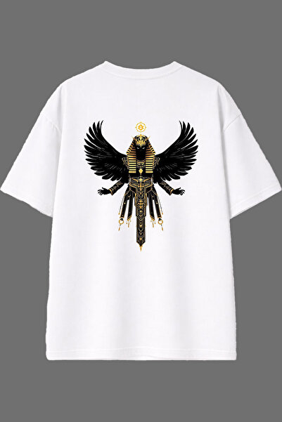 VSRN تي شيرت أبيض كبير الحجم بتصميم إله مصر مطبوع من الخلف