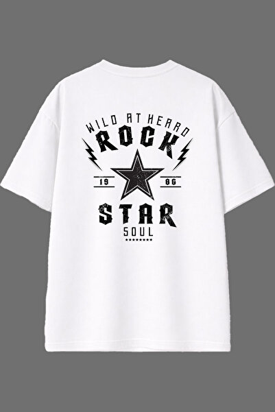 VSRN Μπλουζάκι Rock 11 με σχέδιο στην πλάτη, λευκό, oversized