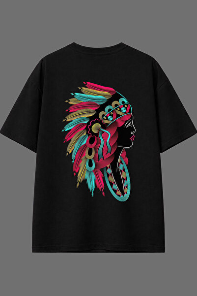 VSRN Tricou oversize negru cu imprimeu pe spate, cu design colorat în stil na...
