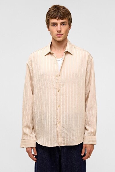 VAMOSCLO Oversize Striped Long Sleeve Shirt Stone