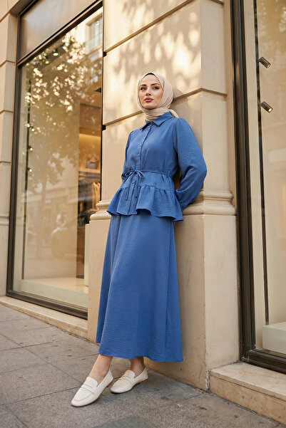 MODAQU Drawstring Blouse Skirt Set - Indigo