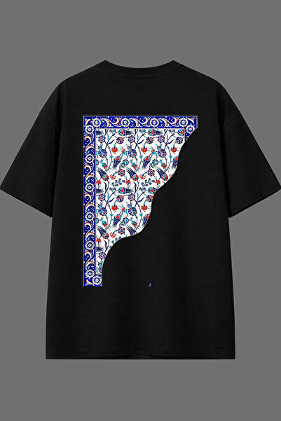 VSRN Half Marble Pattern Design Back Printed Black Oversize T-Shirt