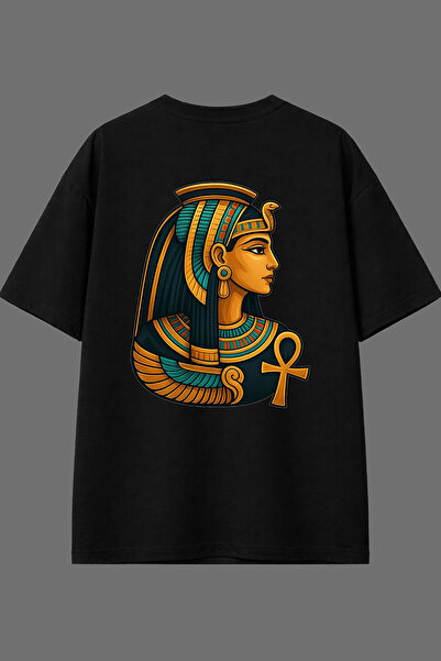 VSRN تي شيرت أسود كبير الحجم بتصميم مصري جميل وطباعة خلفية