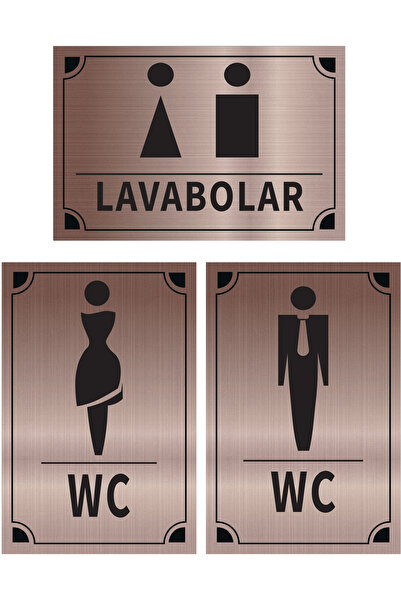 Mayeka Lavabolar - Kadın - Erkek Üçlü Levha Set Bronz Metal Yönlendirme Tabel...
