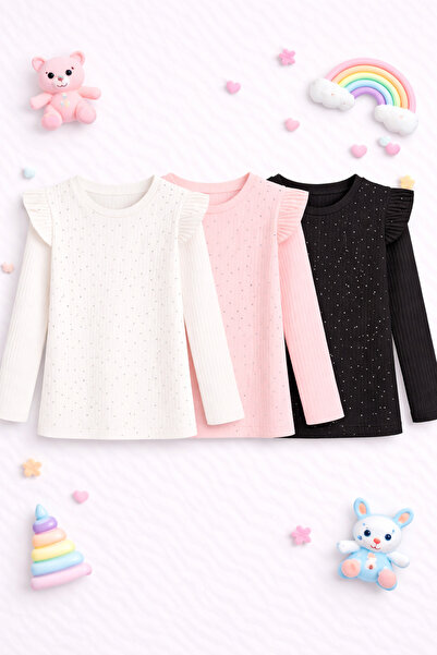 mini kanka 3-компонентен комплект от черни блузи с дълги ръкави от памук с ме...