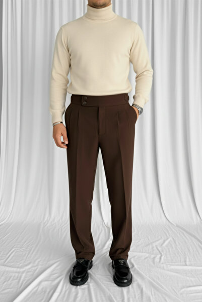 MENOFOURSWEAR Men's Old Money Culture Double Buckle Detailed Baggy Fabric Tro...