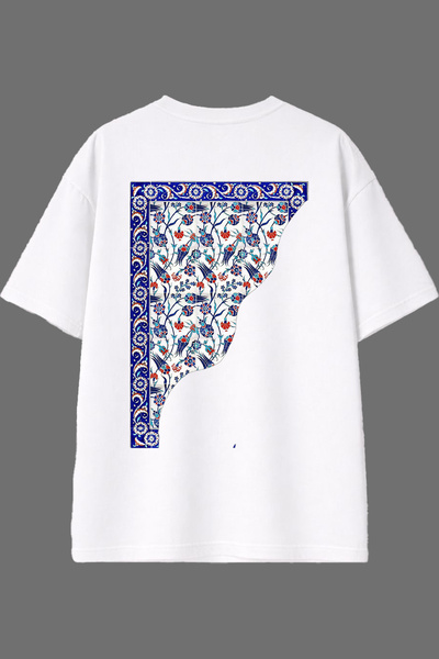 VSRN تي شيرت أبيض كبير الحجم بتصميم نصف رخامي وطباعة خلفية