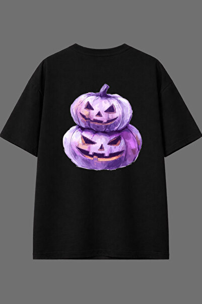 VSRN Tricou oversize negru cu imprimeu pe spate cu design Dovleci
