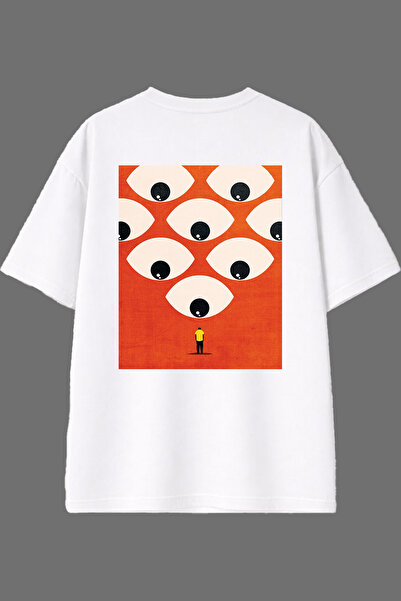 VSRN Tricou alb oversize cu imprimeu pe spate 1 Design Eyes Above Your Head