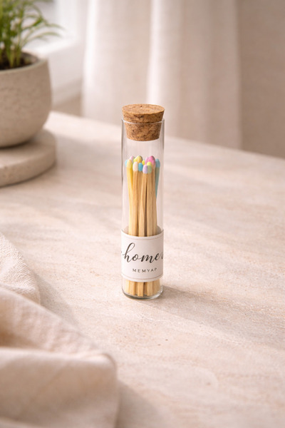 memyap Dekoratif Cam Şişeli Renkli Kibrit - Cam Tüp İçinde Kibritler 1 Adet (...