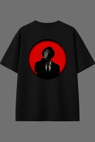 VSRN Man in Hat Design Back Printed Black Oversize T-Shirt