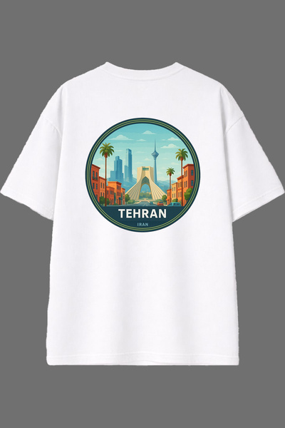 VSRN Tricou supradimensionat alb cu imprimeu pe spate, design Teheran Iran